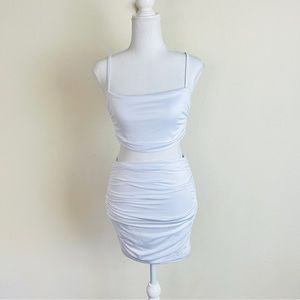 White Ruched Slinky Crop Tank & Mini Skirt Set